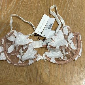Fleur du Mal White and Tan Lace Bra